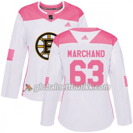 Boston Bruins Hockeydrakt Brad Marchand 63 2017-2018 Hvit Rosa Fashion Adidas Authentic - Dame